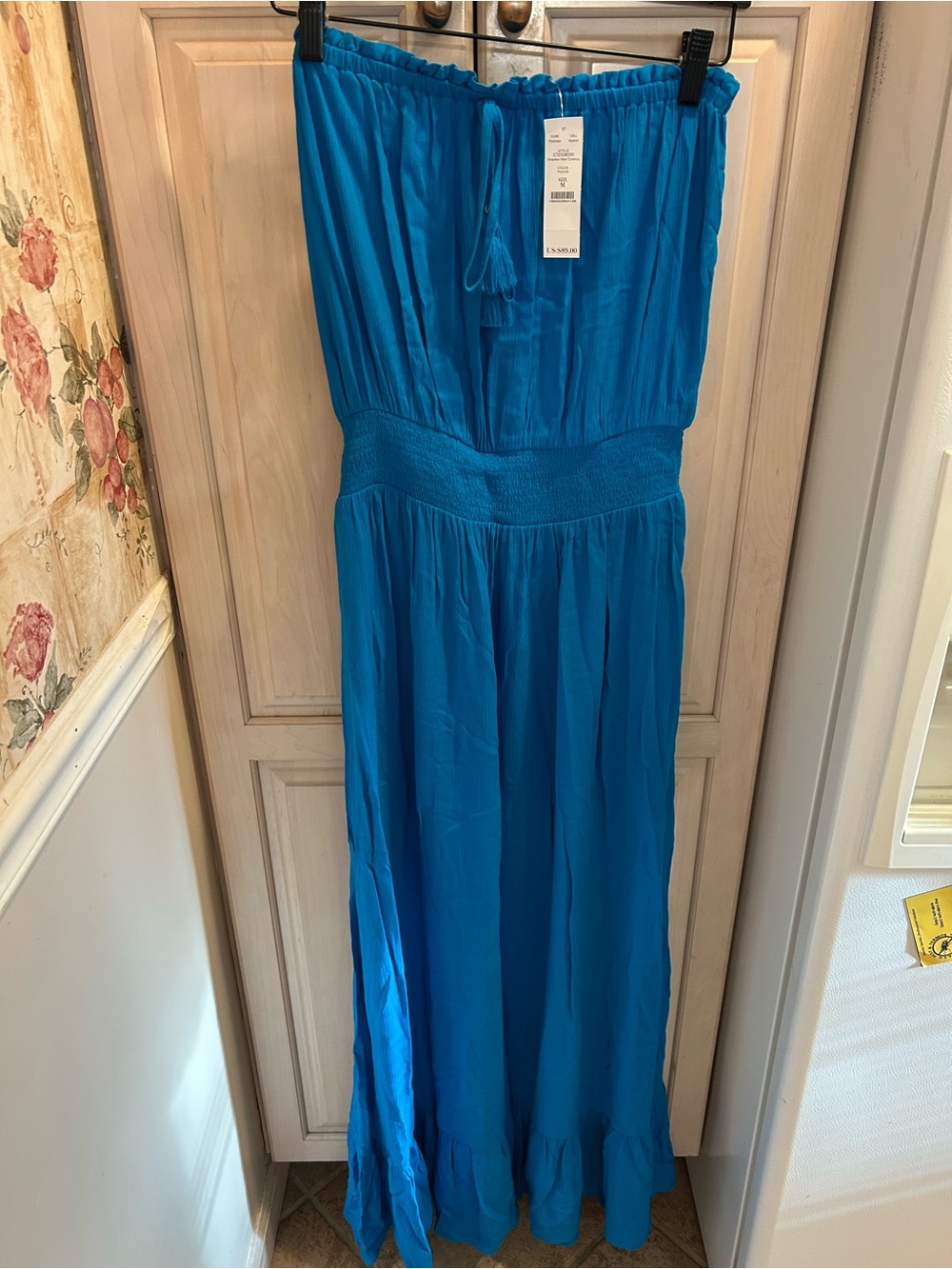 White House Black Market Strapless Blue Maxi Coverup Dress Size M NWT